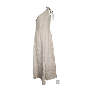 Ashley Stambouli Beige One Shoulder Linen Maxi Dress M